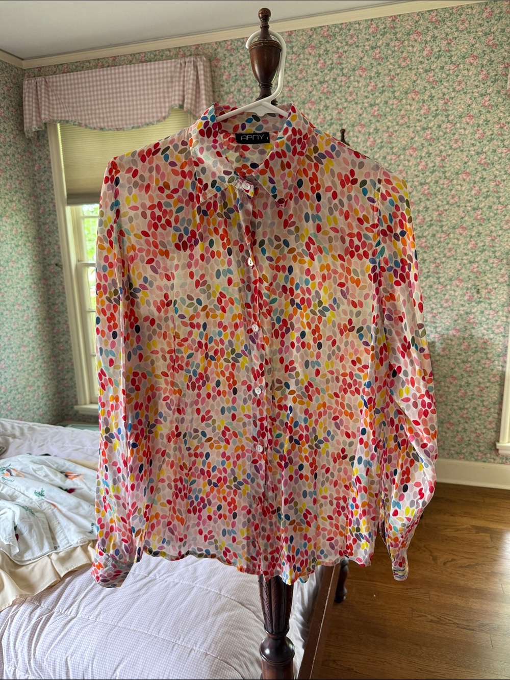 Apny Multicolor Dot Print Button-Up Blouse - Pink Base